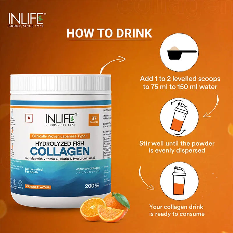 Inlife Japanese Marine Fish Collagen Supplements for Women & Men | Clinically Proven Ingredient | 200g Powder