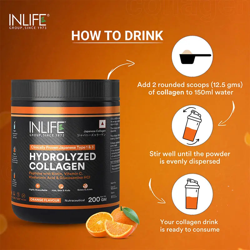 Inlife Hydrolyzed Japanese Collagen Peptides, with Biotin, Hyaluronic Acid & Glucosamine HCl, Powder