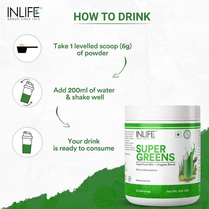 Inlife Super Green Fusion| Vital Nutrients, Fiber, Antioxidants, Superfoods Powder| 200gm