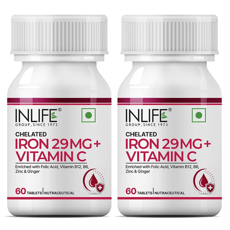 Inlife Chelated Iron 29 mg + Vitamin C, Vegetarian Tablets