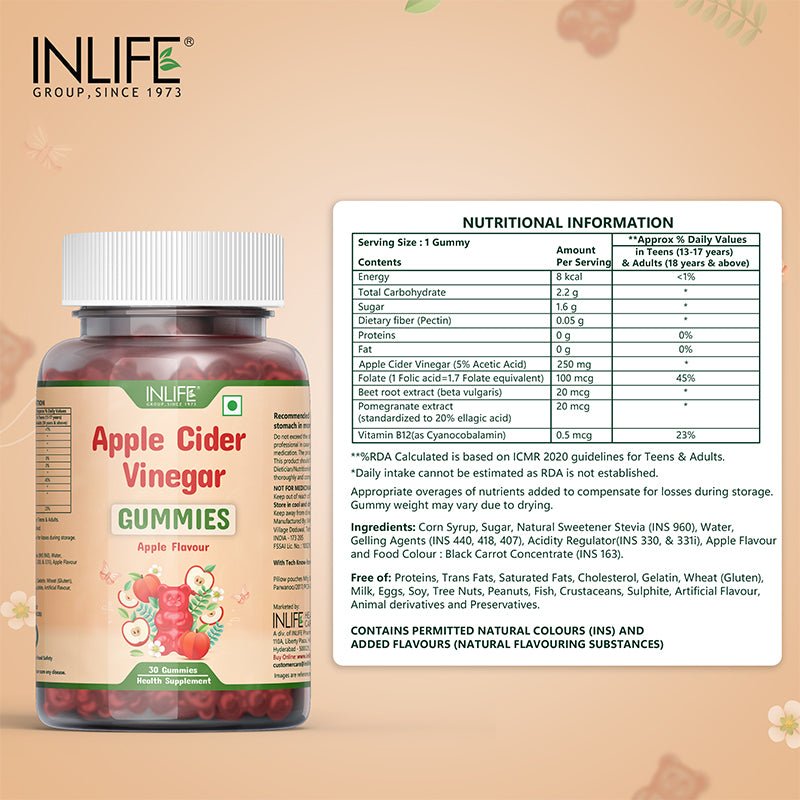 INLIFE Apple Cider Vinegar Gummies - 30 Apple Flavor Gummies - Inlife Pharma Private Limited