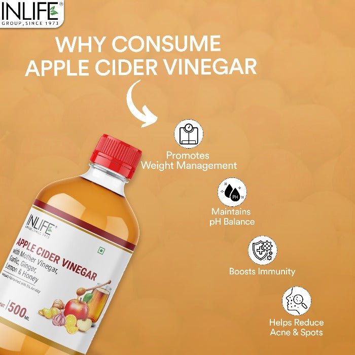 INLIFE Apple Cider Vinegar with Garlic, Ginger, Lemon, Honey with Mother Vinegar – 500 ml - Inlife Pharma Private Limited