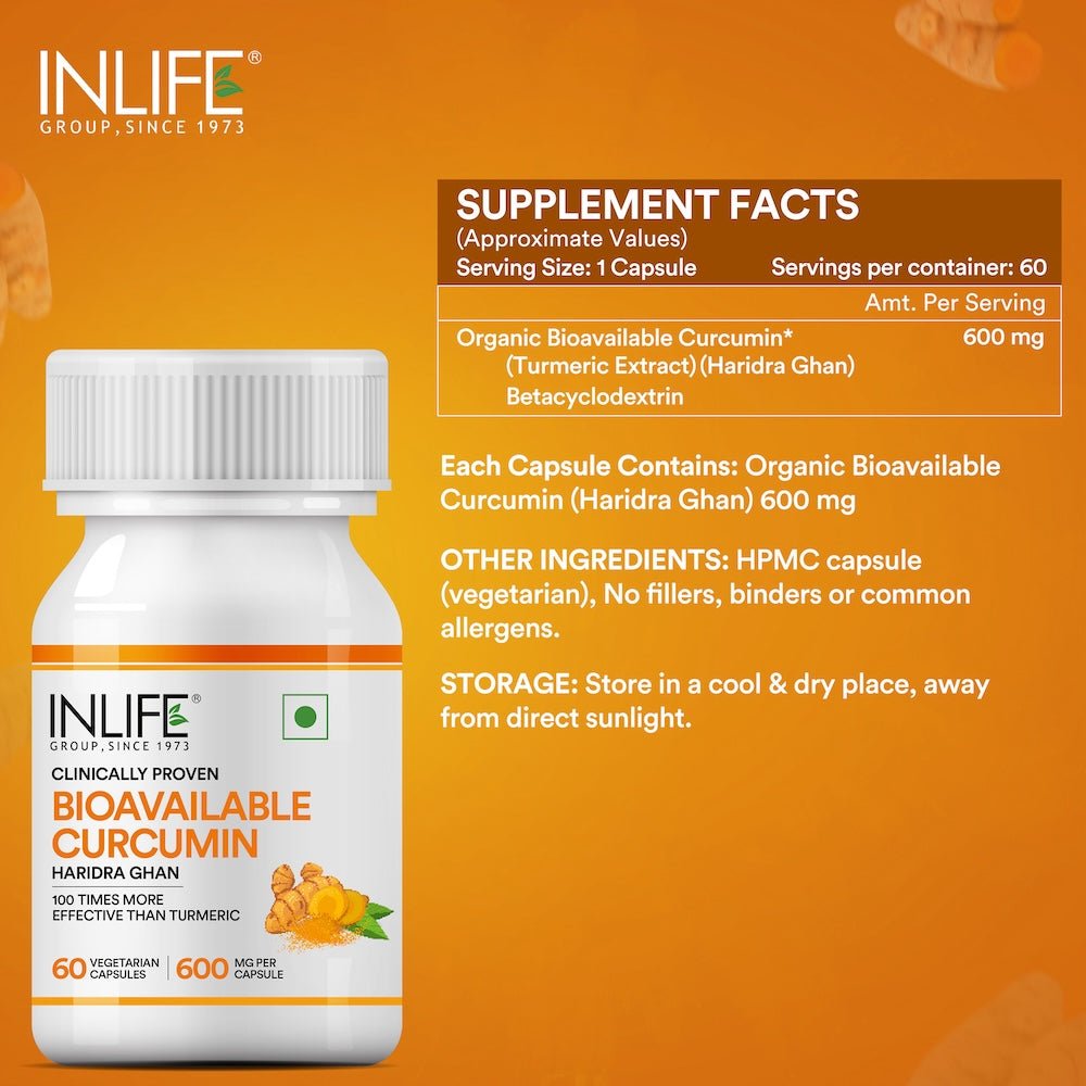 INLIFE Bioavailable Curcumin Supplement, 600mg - 60 Capsules - Inlife Pharma Private Limited