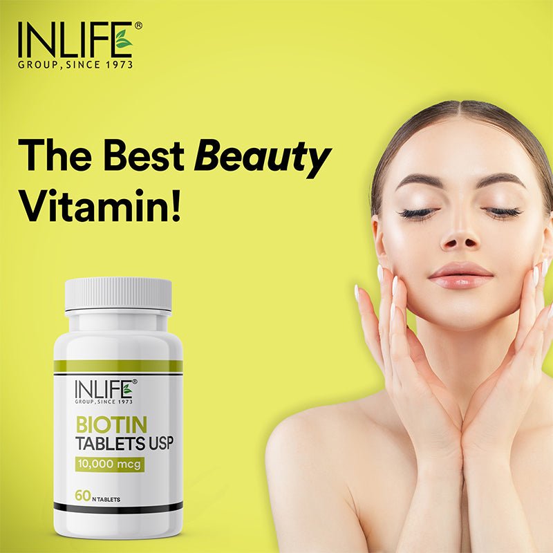 INLIFE Biotin 10000mcg Tablets | Vitamin B7 Supplement - 60 Tablets for Men and Women - Inlife Pharma Private Limited
