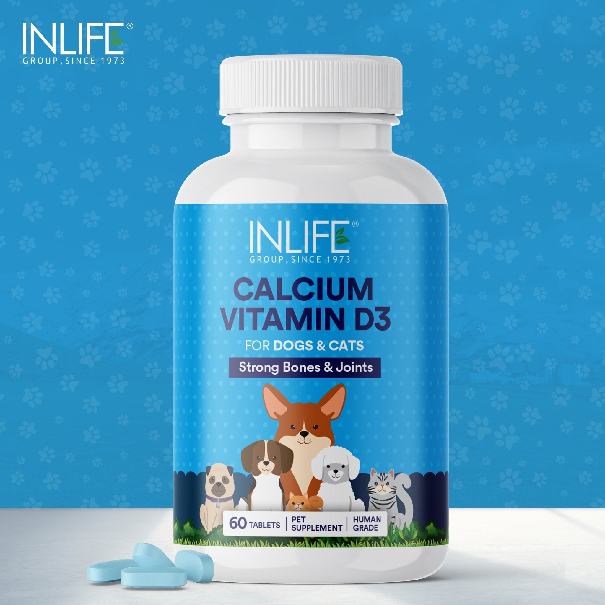 INLIFE Calcium Tablets for Dogs Cats with Vitamin D3 | Stronger Bones, Teeth & Joint Support In Pets- 60 Tablets - Inlife Pharma Private Limited