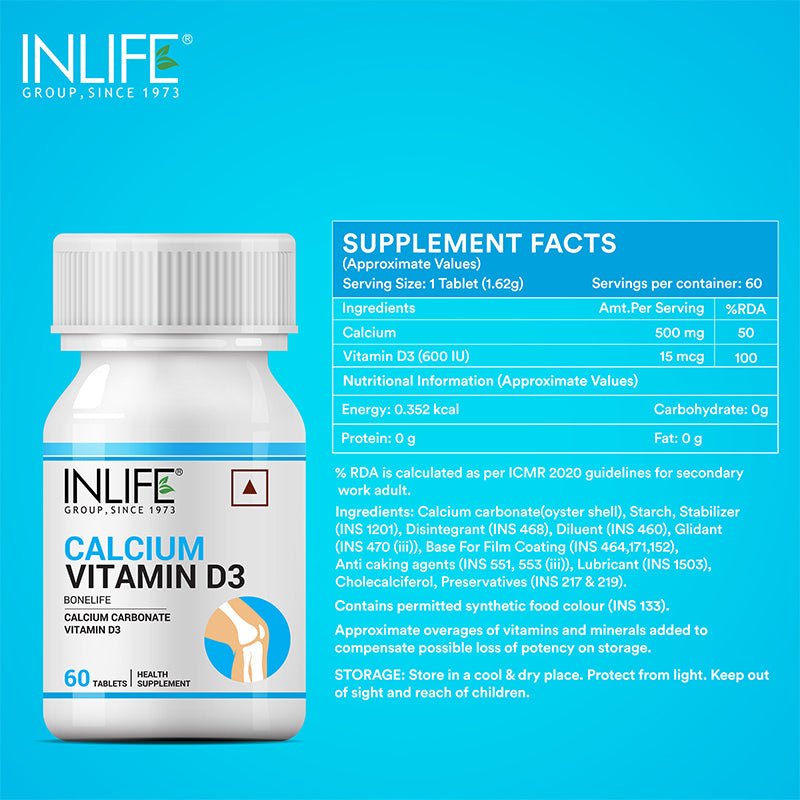 INLIFE Calcium with Vitamin D3 Supplement- 60 Tablets - Inlife Pharma Private Limited