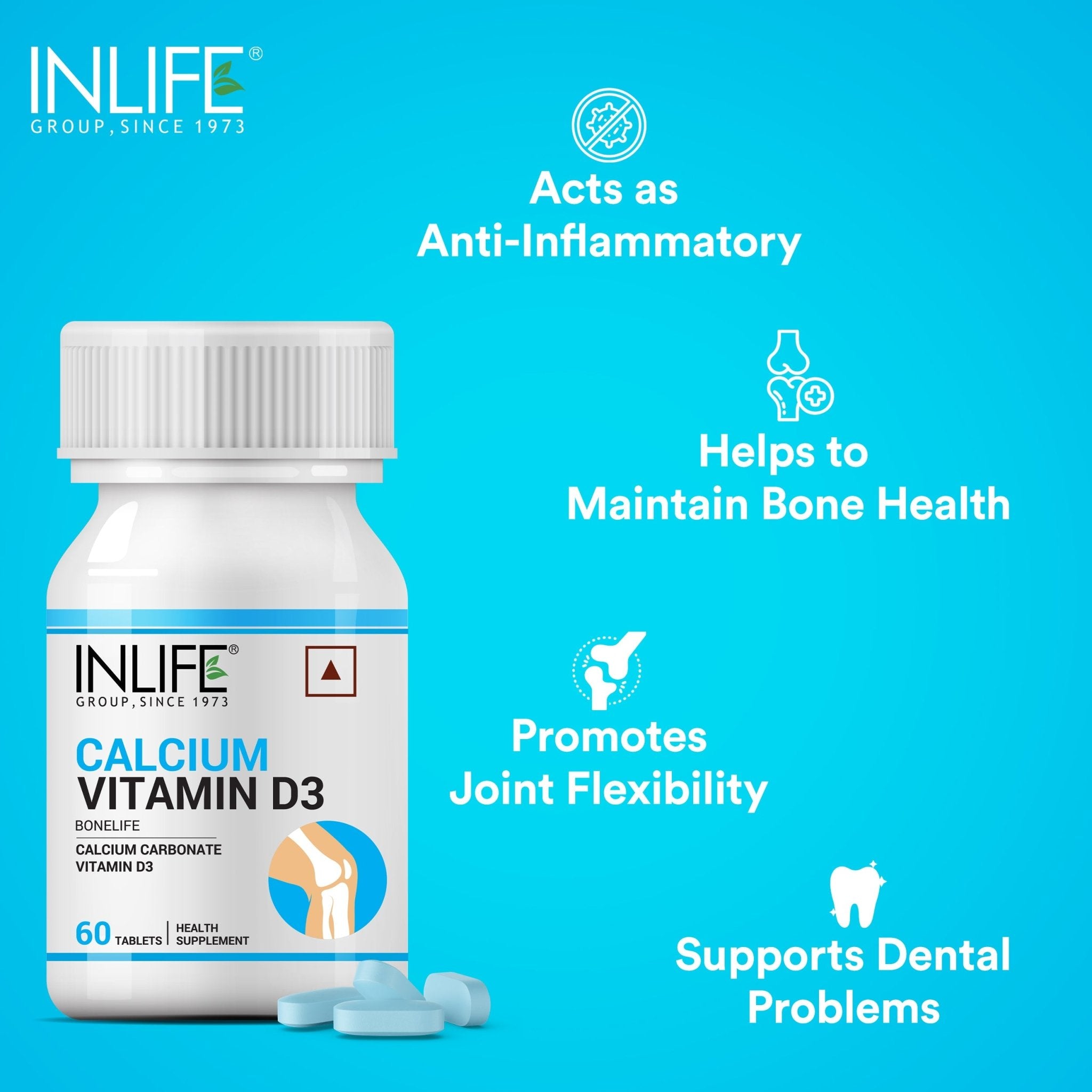 Inlife Magnesium Glycinate with Zinc + Calcium with Vitamin D3 | Vegetarian Combo Pack