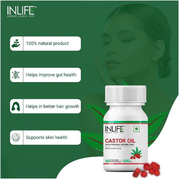 INLIFE Castor Oil Supplement, 500mg – 60 Vegetarian Capsules - Inlife Pharma Private Limited
