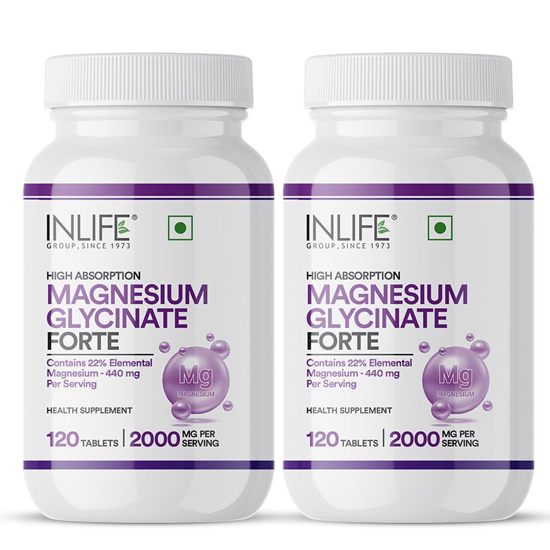 INLIFE Chelated Magnesium Glycinate Supplement 2000mg Per Serving - 120 Tablets - Inlife Pharma Private Limited