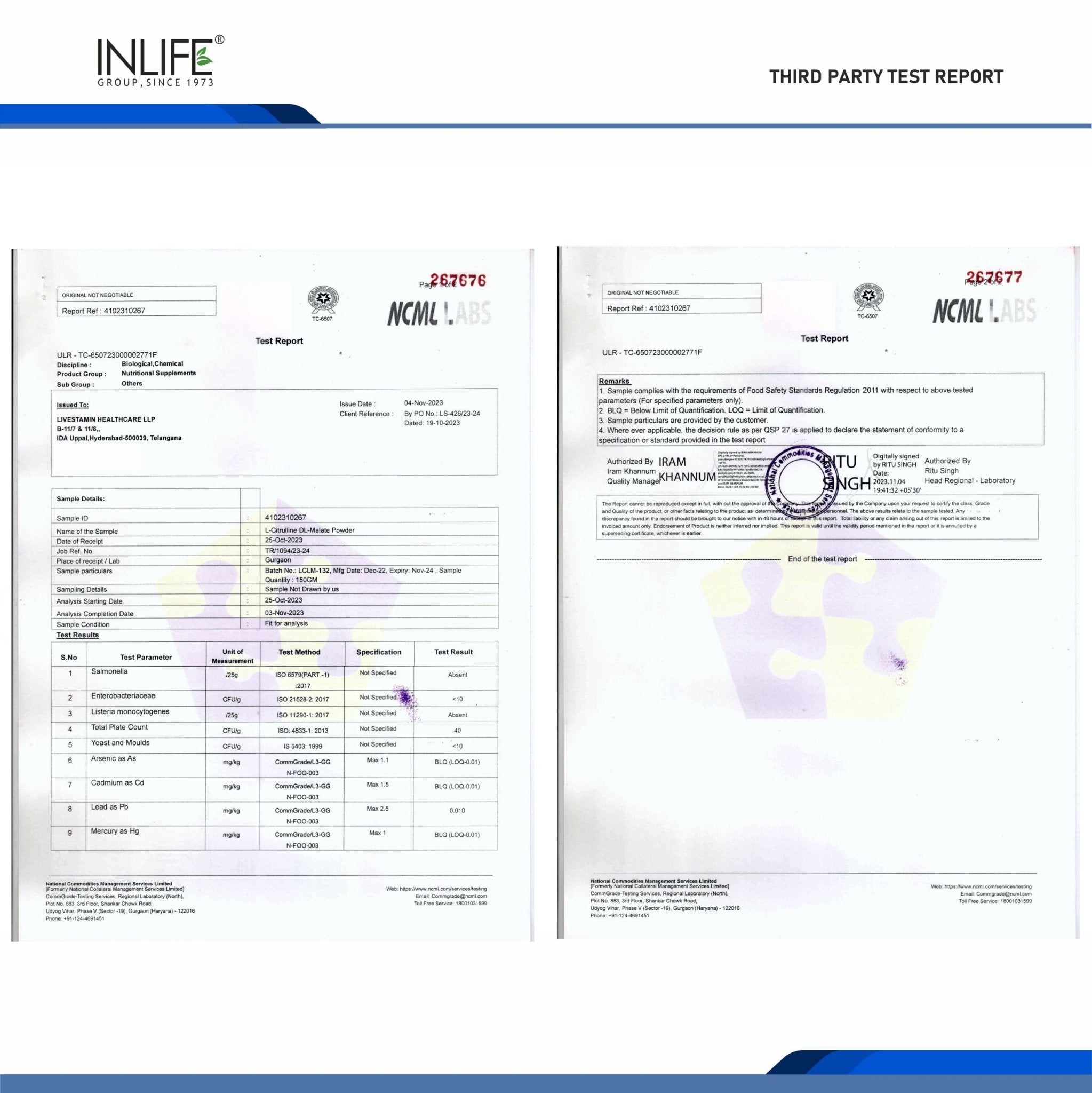 INLIFE Citrulline Malate Powder 2:1 Supplement - 200gms - Inlife Pharma Private Limited