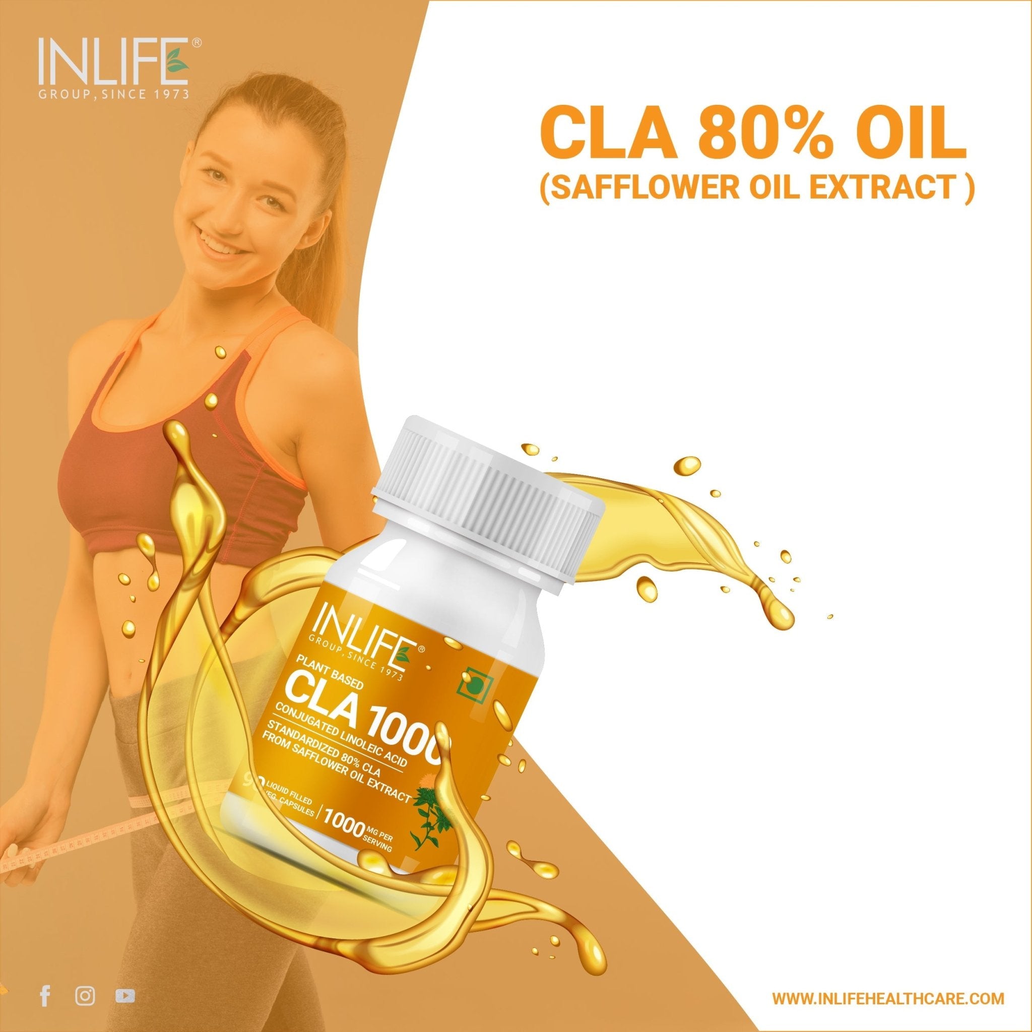 INLIFE CLA Supplement, 80% CLA from Safflower Oil Extract 1000mg Per Serving – 90 Capsules - Inlife Pharma Private Limited