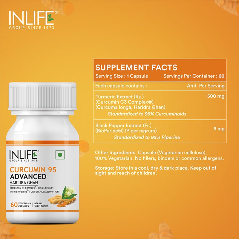 INLIFE Curcumin (95% Curcuminoids) with Piperine (Bioperine), 500 mg - 60 Veg. Capsules - Inlife Pharma Private Limited