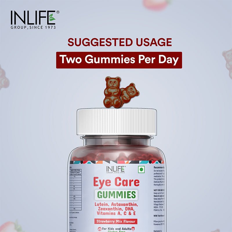 INLIFE Eye Care Supplement with Lutein, Zeaxanthin, Omega 3 - 30 Gummies (Strawberry Mix) - Inlife Pharma Private Limited