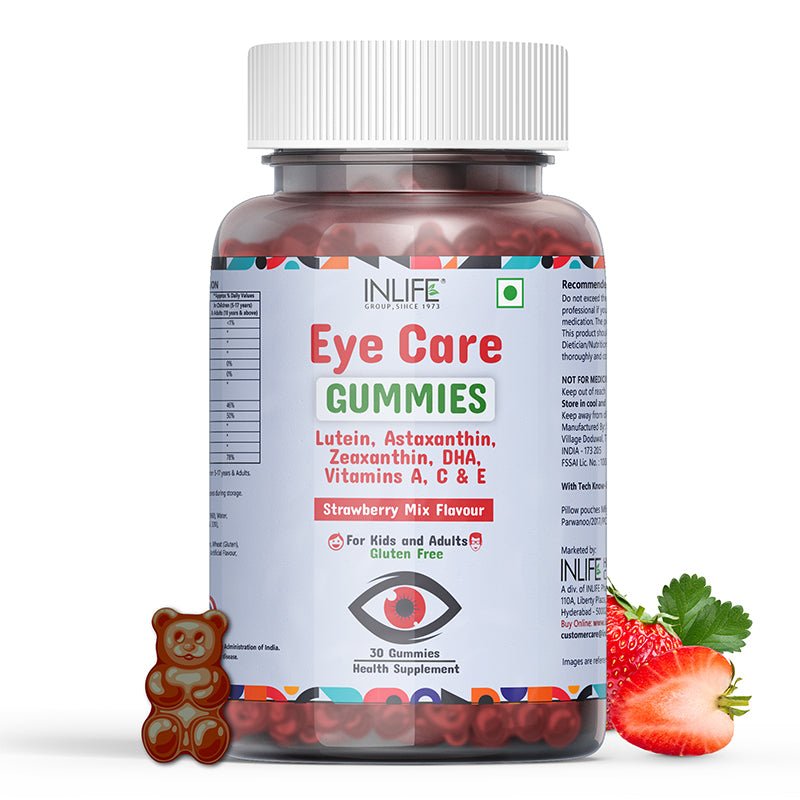 INLIFE Eye Care Supplement with Lutein, Zeaxanthin, Omega 3 - 30 Gummies (Strawberry Mix) - Inlife Pharma Private Limited