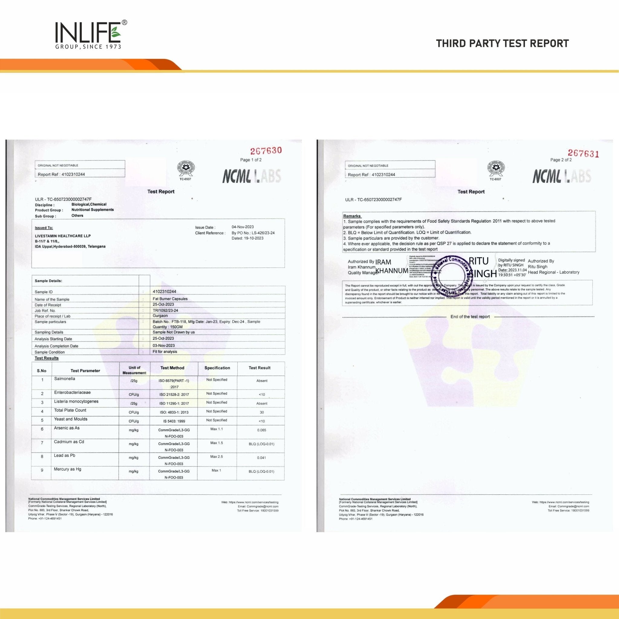 INLIFE Fat Burner Supplement for Men & Women , 60 Vegetarian Capsules - Inlife Pharma Private Limited