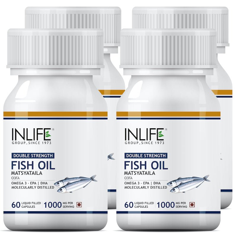 INLIFE Fish Oil (Double Strength) Omega 3 EPA DHA, 1000mg per serving - 60 Capsules - Inlife Pharma Private Limited