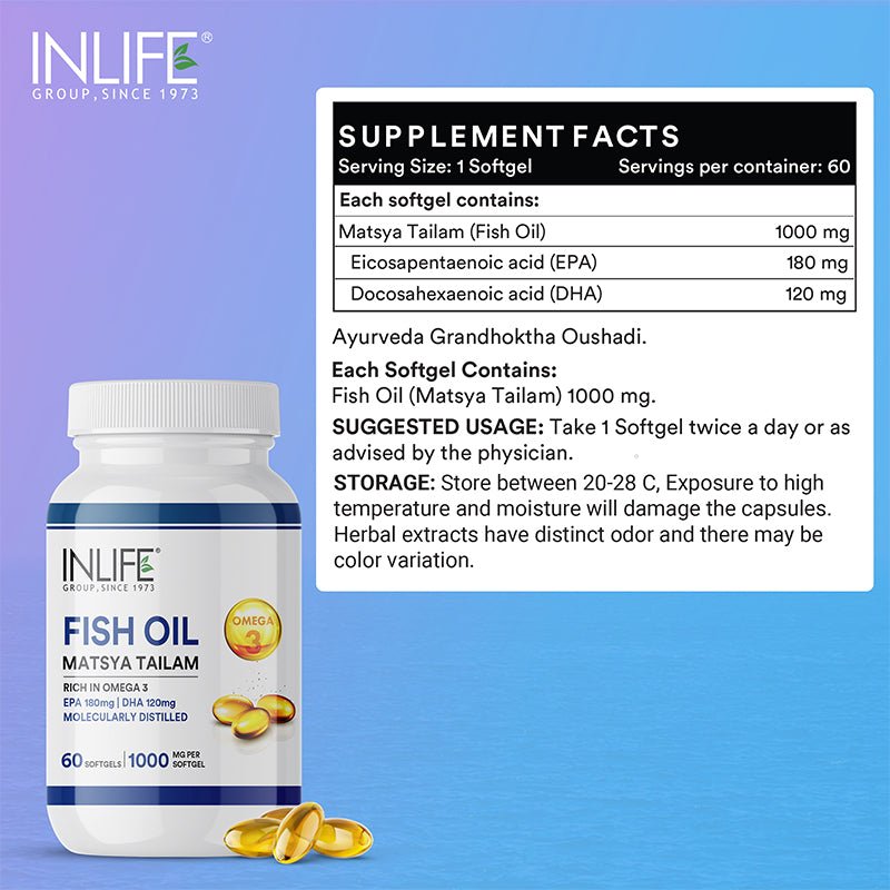 INLIFE Fish Oil Omega 3 Supplement, 1000mg - 60 Softgels - Inlife Pharma Private Limited