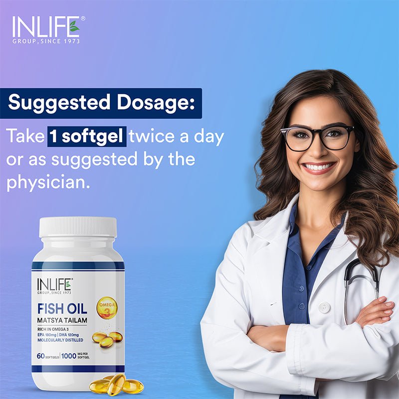 INLIFE Fish Oil Omega 3 Supplement, 1000mg - 60 Softgels - Inlife Pharma Private Limited