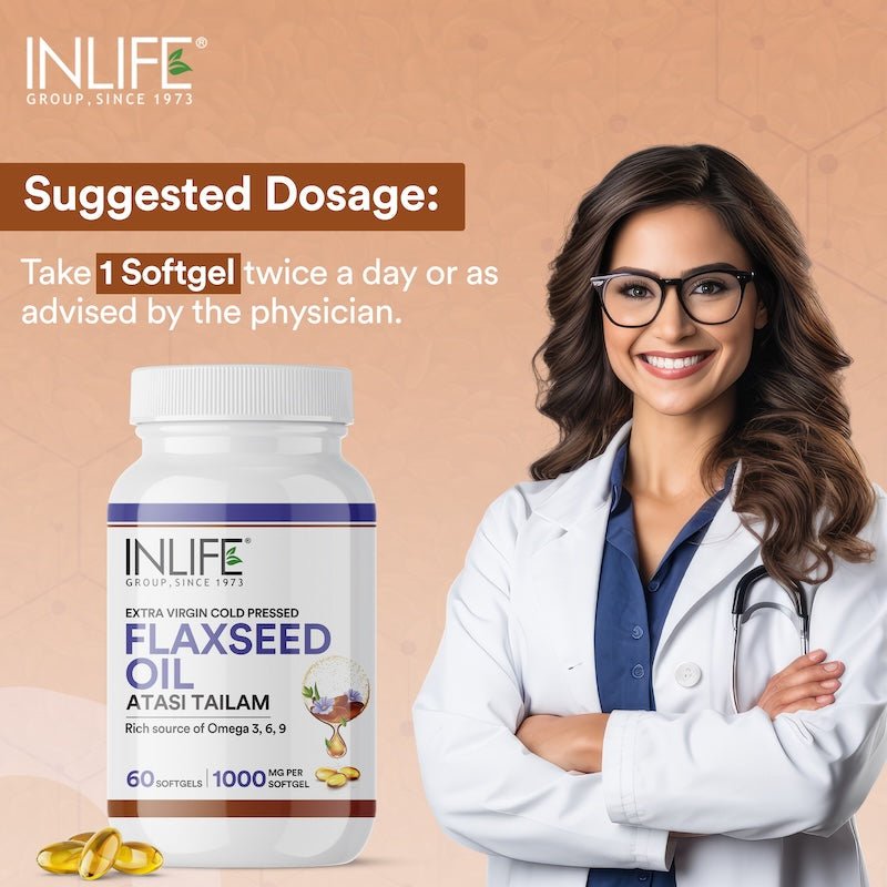 INLIFE Flaxseed Oil Capsules (Omega 3 6 9), 1000mg - 60 Softgels - Inlife Pharma Private Limited