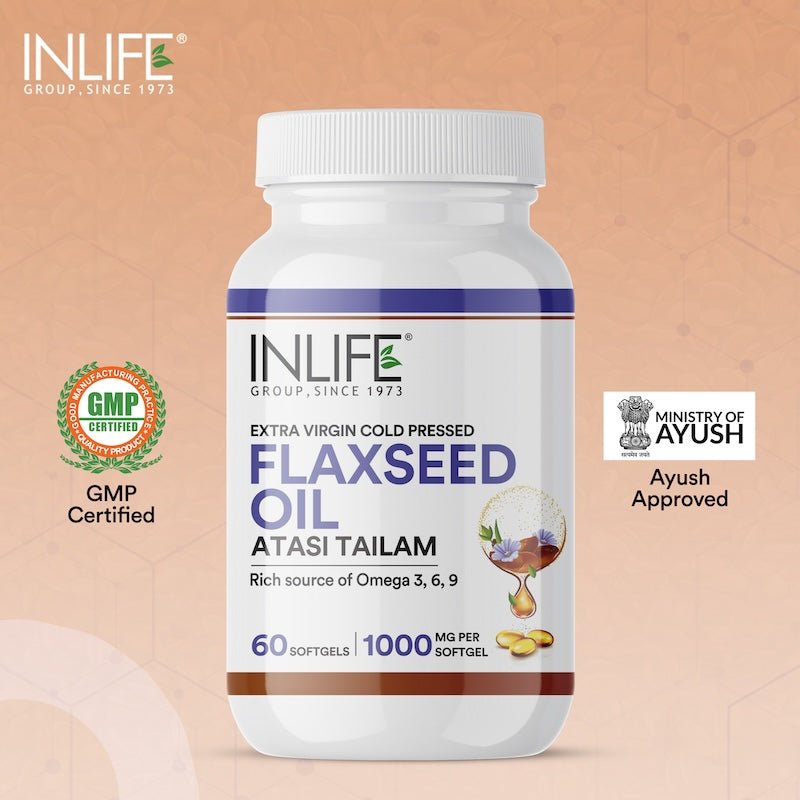 INLIFE Flaxseed Oil Capsules (Omega 3 6 9), 1000mg - 60 Softgels - Inlife Pharma Private Limited