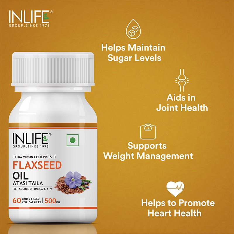 INLIFE Flaxseed Oil Omega 3,6,9 Fatty Acids Supplement, 500mg-60 Veg. Capsules - Inlife Pharma Private Limited