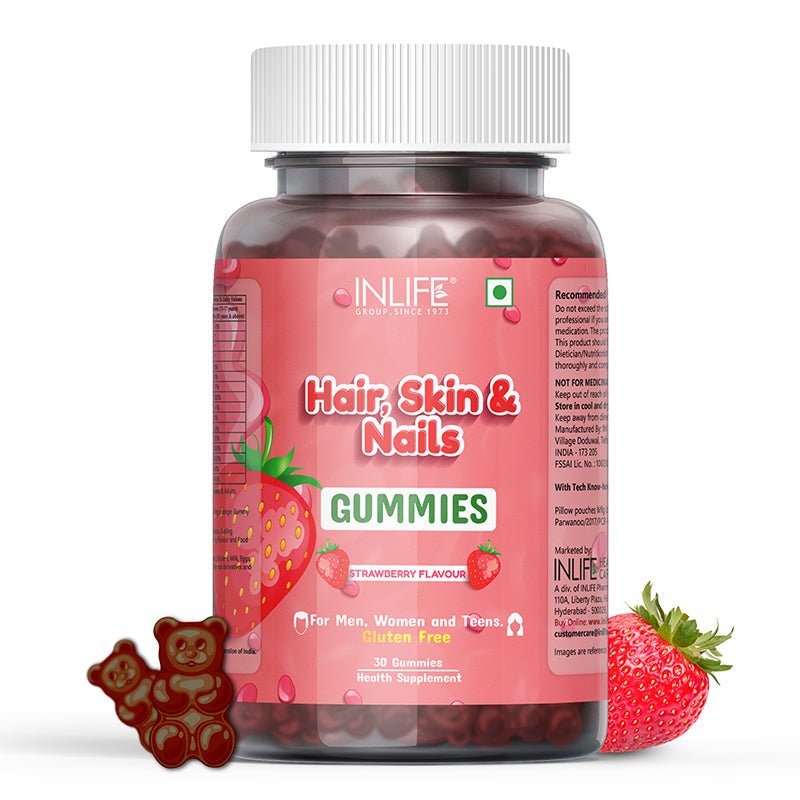 INLIFE Hair Skin & Nails Supplement with Biotin - 30 Gummies (Strawberry Flavour) - Inlife Pharma Private Limited