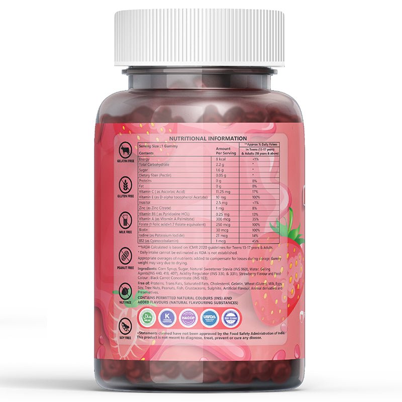 INLIFE Hair Skin & Nails Supplement with Biotin - 30 Gummies (Strawberry Flavour) - Inlife Pharma Private Limited