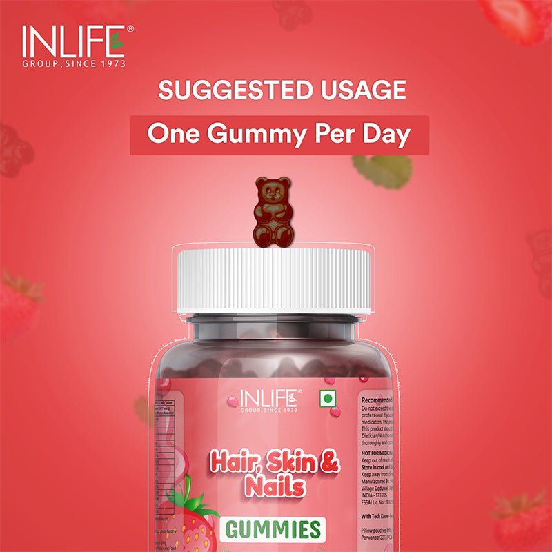 INLIFE Hair Skin & Nails Supplement with Biotin - 30 Gummies (Strawberry Flavour) - Inlife Pharma Private Limited