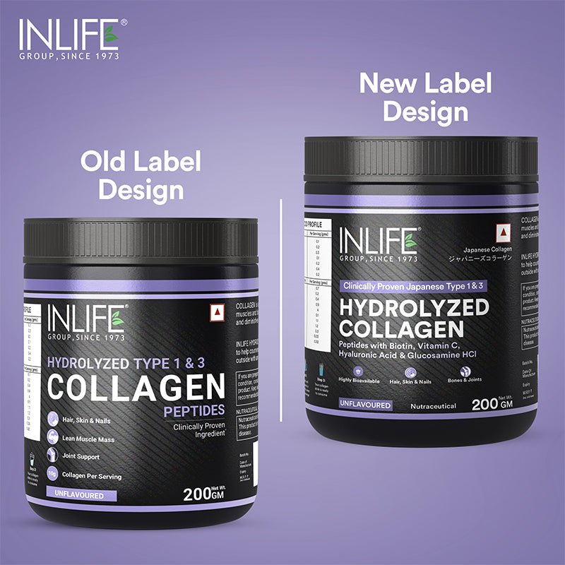 INLIFE Hydrolyzed Japanese Collagen Peptides Powder Clinically Proven Ingredient, Type 1 & 3, Skin Health, Bone Health Supplement (Unflavoured, Collagen, 200g) - Inlife Pharma Private Limited