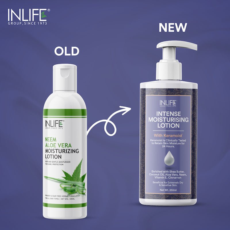 INLIFE Intense Moisturizing Lotion with Keramoist, Shea Butter, Coconut Oil, Aloe Vera, Neem, Vitamin E & Cinnamon - 250ml - Inlife Pharma Private Limited