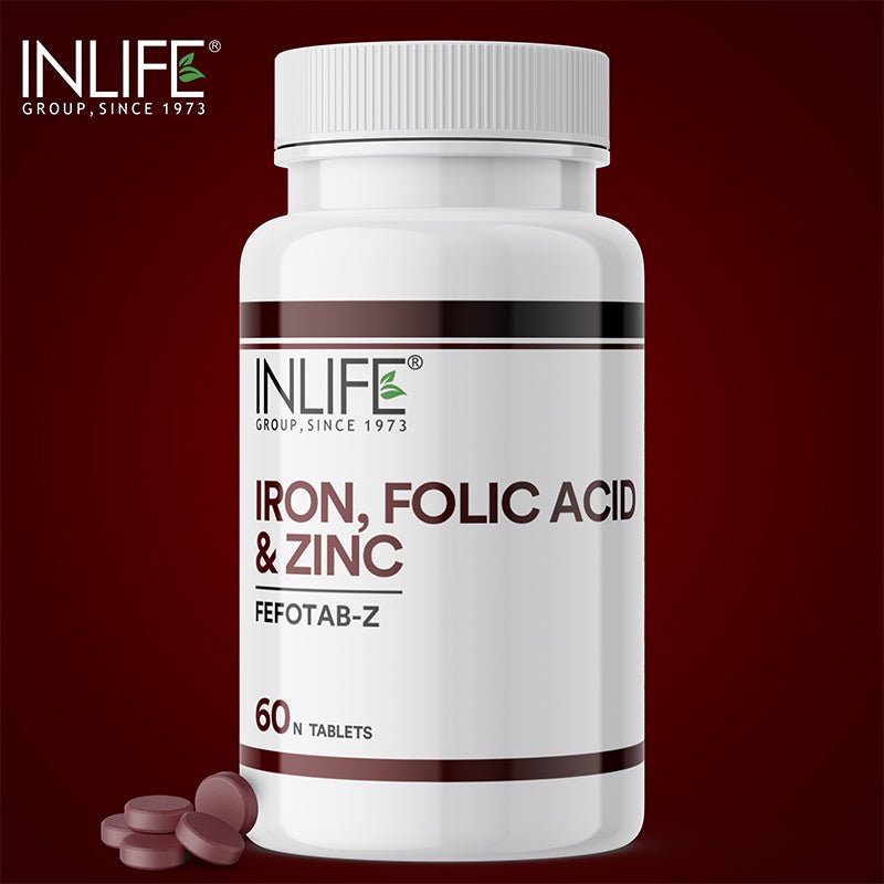 INLIFE Iron Folic Acid Zinc | Blood Builder for Men and Women - 60 Tablets - Inlife Pharma Private Limited