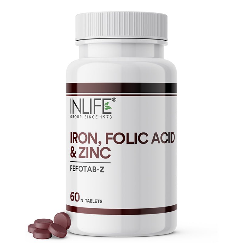 INLIFE Iron Folic Acid Zinc | Blood Builder for Men and Women - 60 Tablets - Inlife Pharma Private Limited