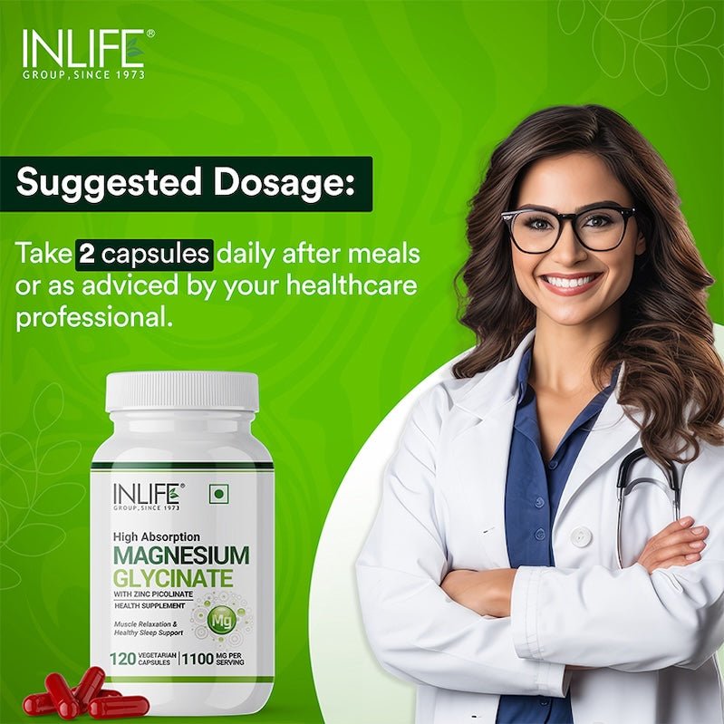 INLIFE Magnesium Glycinate Supplement - 120 Vegetarian Capsules - Inlife Pharma Private Limited