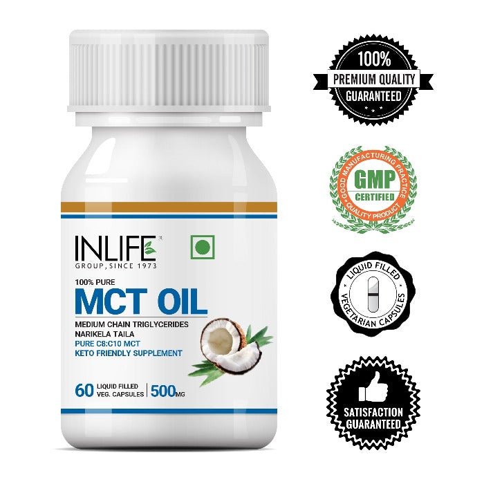 INLIFE MCT Oil C8 C10 Supplement, 500mg - 60 Vegetarian Capsules - Inlife Pharma Private Limited