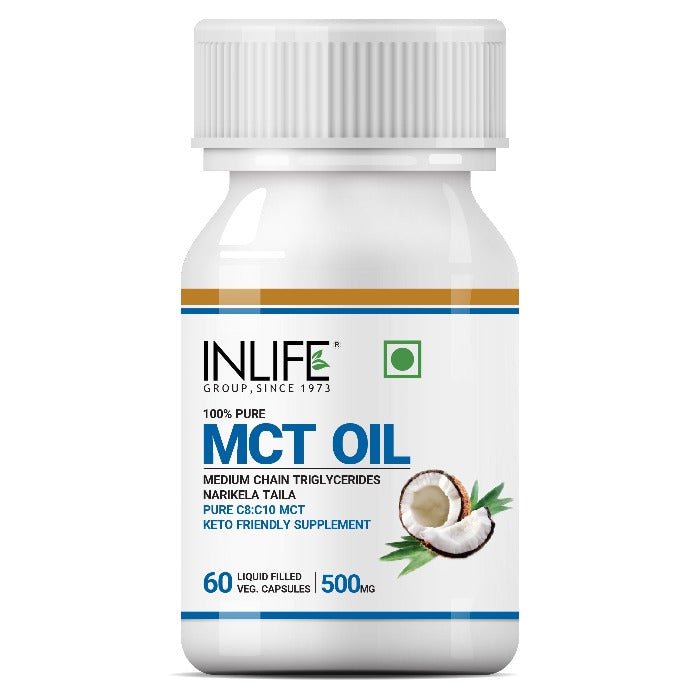 INLIFE MCT Oil C8 C10 Supplement, 500mg - 60 Vegetarian Capsules - Inlife Pharma Private Limited