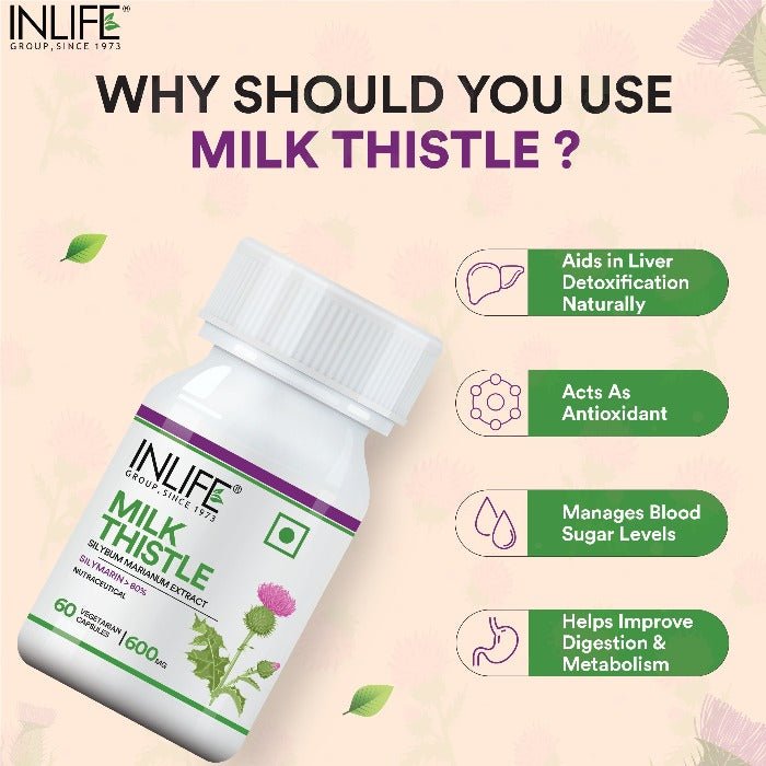 INLIFE Milk Thistle (80% Silymarin) 600mg, 60 Vegetarian Capsules - Inlife Pharma Private Limited