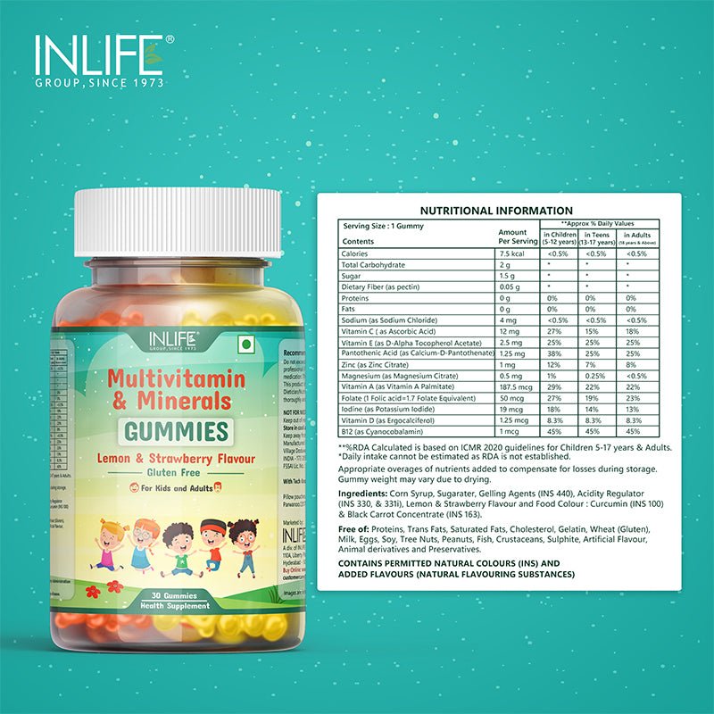 INLIFE Multivitamin & Minerals Gummies - 30s (Lemon & Strawberry) - Inlife Pharma Private Limited