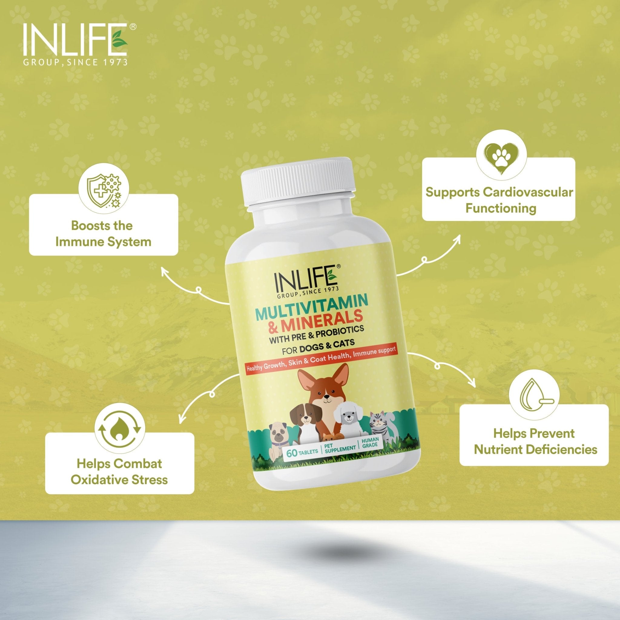 INLIFE Multivitamins Supplement for Dogs for Healthy Growth, Skin & Coat - 60 Tablets - Inlife Pharma Private Limited