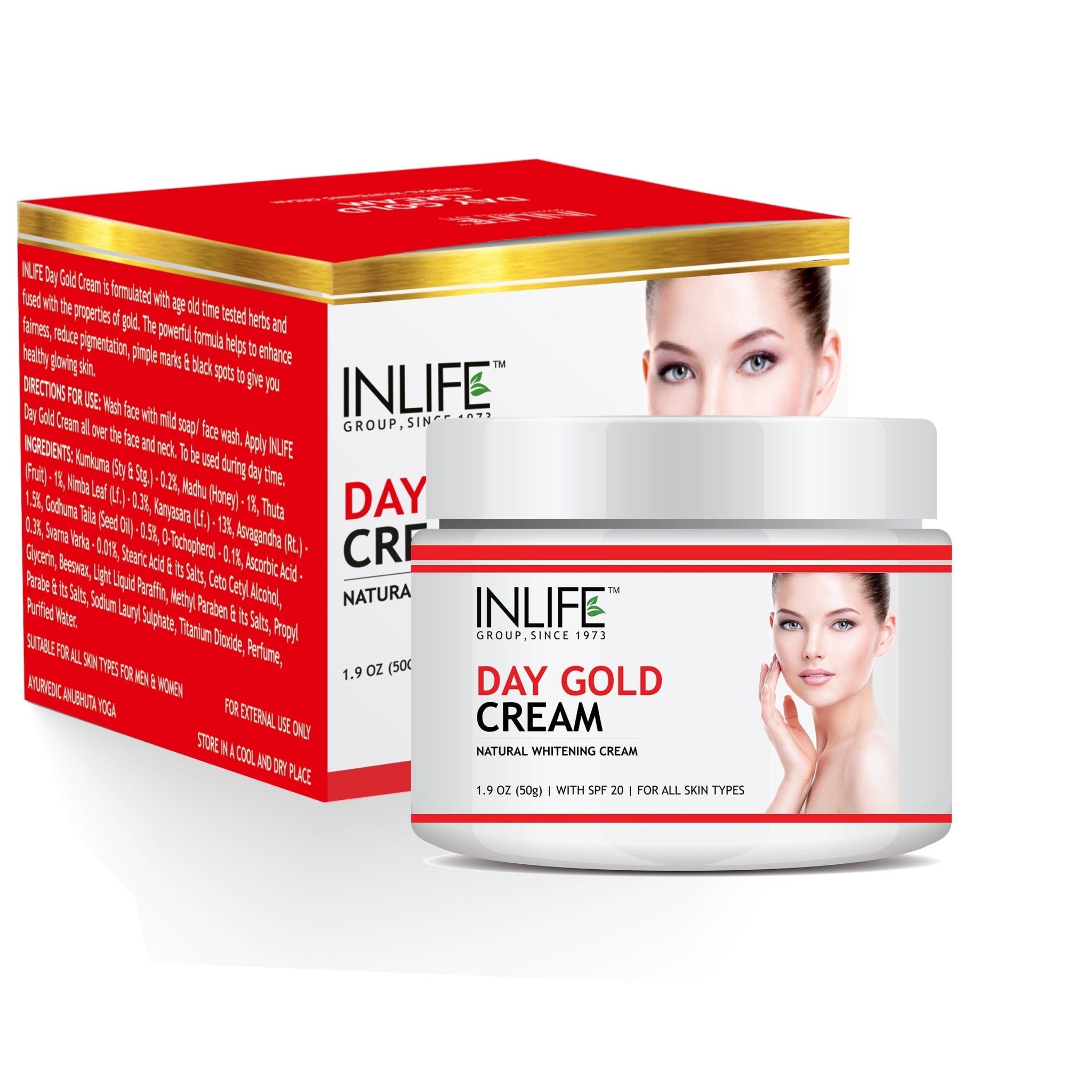 INLIFE Natural Day Gold Face Cream, SPF 20 for Men and Women, 50 grams - Inlife Pharma Private Limited