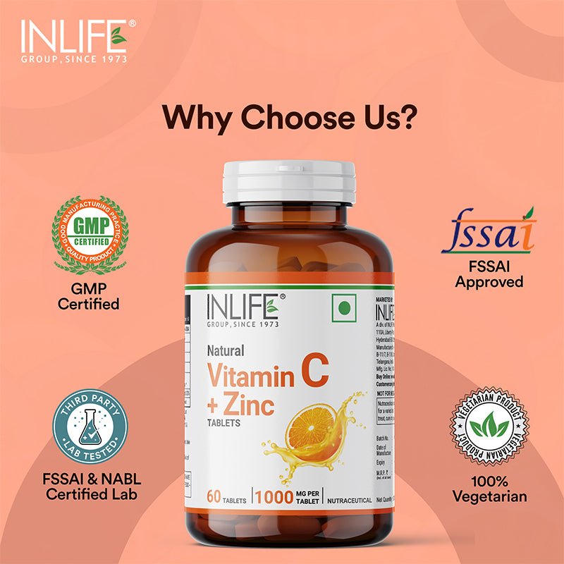 INLIFE Natural Vitamin C Amla Extract with Zinc Supplement - 60 Tablets - Inlife Pharma Private Limited