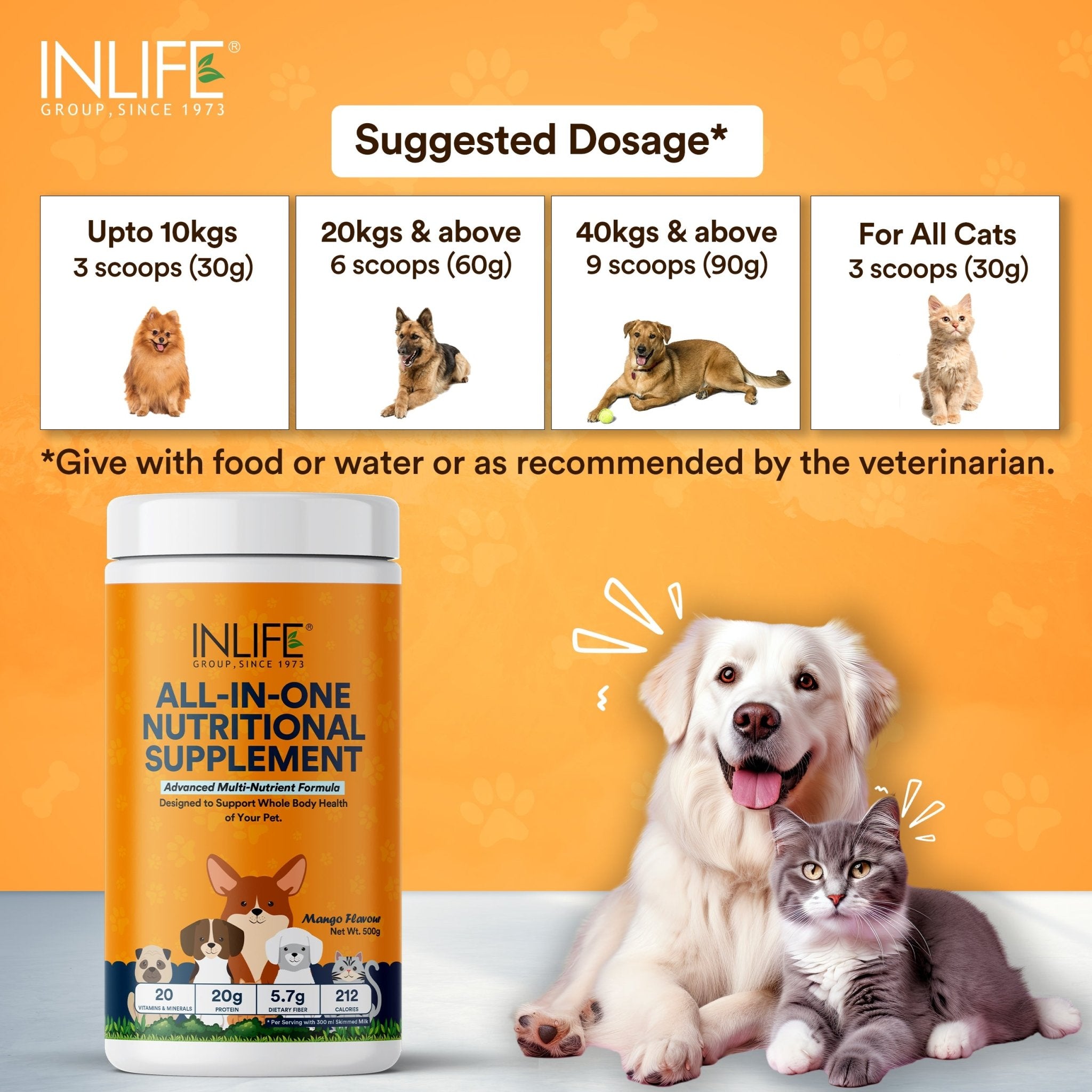 INLIFE Nutritional Meal Mix Powder for Dogs Cats Pets, Advanced Multi-Nutrient Formula - Inlife Pharma Private Limited