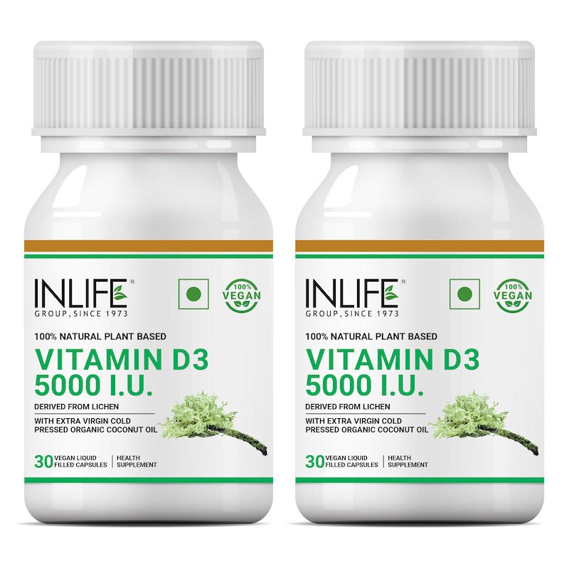 INLIFE Plant Based Vegan Vitamin D3 from Lichen, 5000 IU - 30 Vegetarian Capsules - Inlife Pharma Private Limited