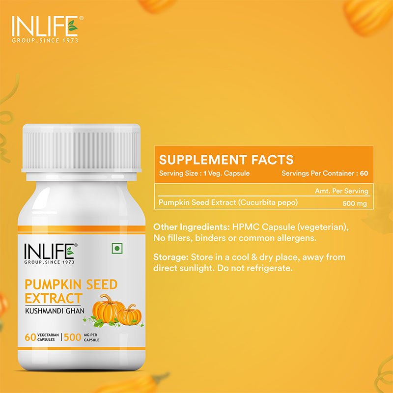 INLIFE Pumpkin Seed Extract Supplement, 500 mg - 60 Vegetarian Capsules - Inlife Pharma Private Limited