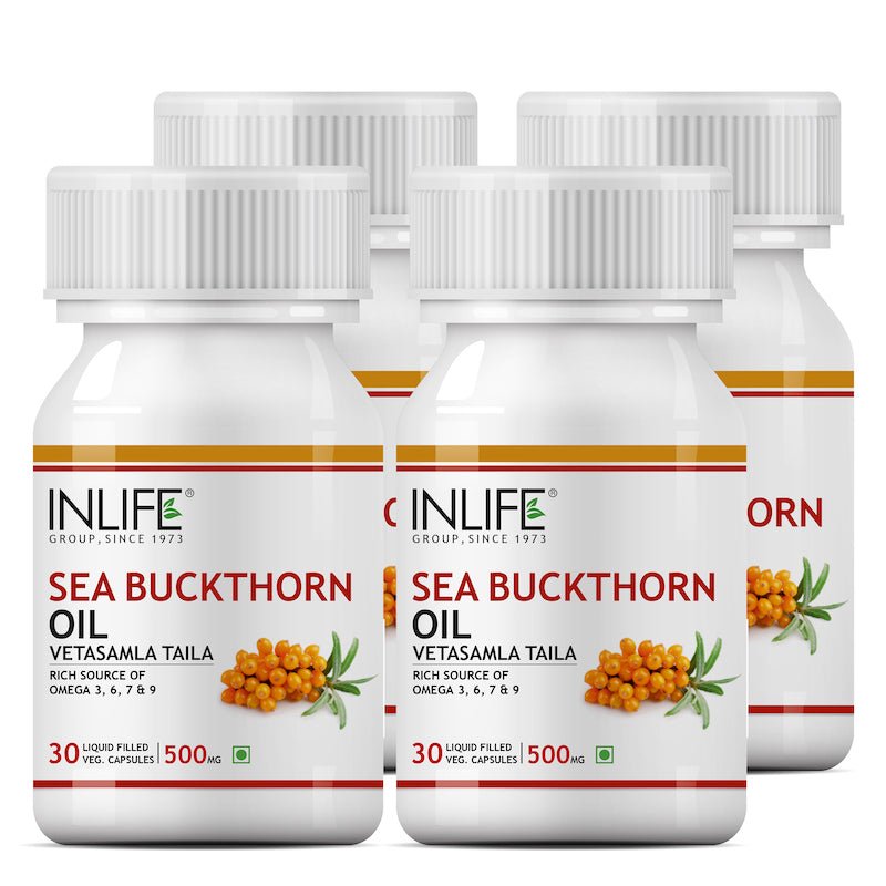 INLIFE Sea Buckthorn Oil Omega 3 6 7 9 fatty acids Supplement, 500mg (30 Veg. Capsules) - Inlife Pharma Private Limited