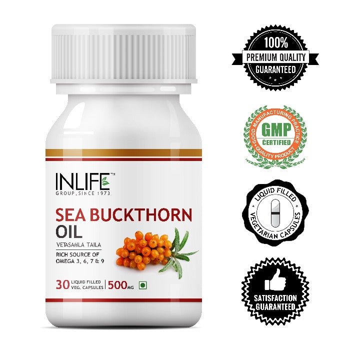 INLIFE Sea Buckthorn Oil Omega 3 6 7 9 fatty acids Supplement, 500mg (30 Veg. Capsules) - Inlife Pharma Private Limited