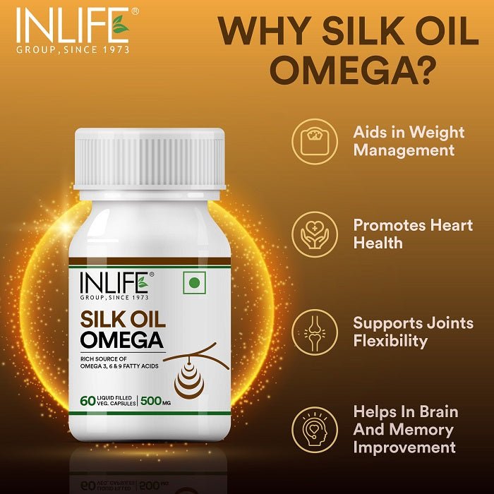 INLIFE Silk Oil Veg Omega 3 6 9 Capsules, 500mg - 60 Vegetarian Capsules - Inlife Pharma Private Limited