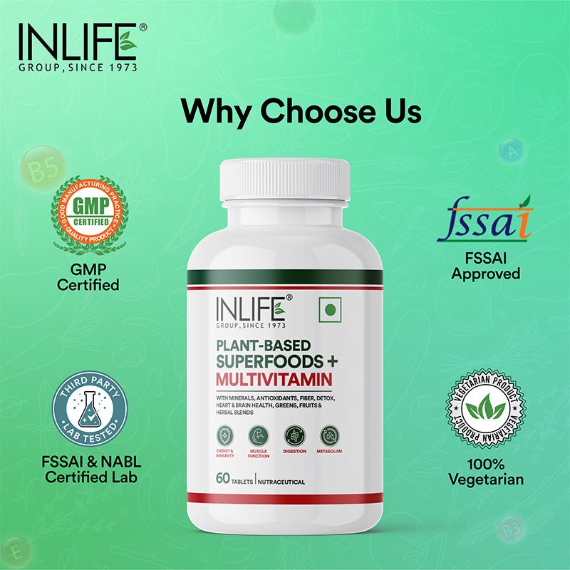 INLIFE Vegan Plant Based Multivitamin for Men & Women: Superfood+ | 60 Tablets - Inlife Pharma Private Limited