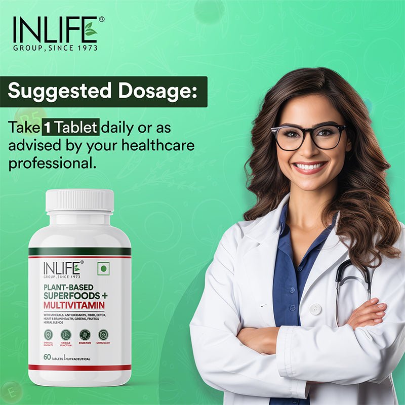 INLIFE Vegan Plant Based Multivitamin for Men & Women: Superfood+ | 60 Tablets - Inlife Pharma Private Limited