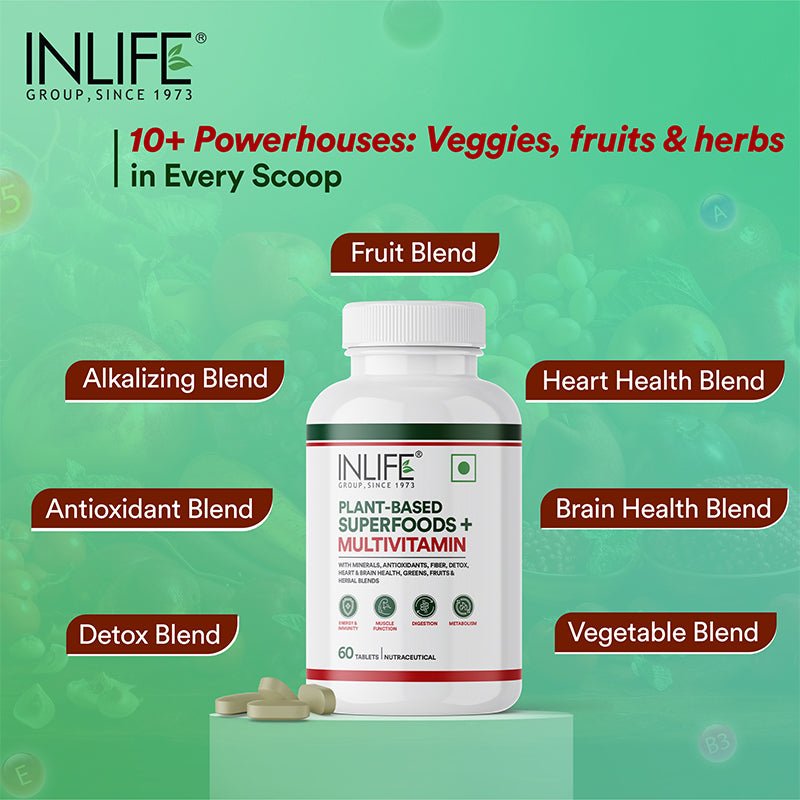 INLIFE Vegan Plant Based Multivitamin for Men & Women: Superfood+ | 60 Tablets - Inlife Pharma Private Limited