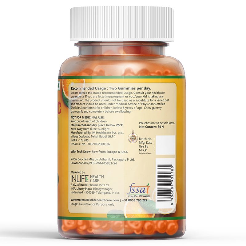 INLIFE Vitamin C Supplement - 30 Gummies (Orange) - Inlife Pharma Private Limited